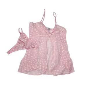 Vintage Seductive Wear Cinema Etoile Pink Dot Sheer Open Front Lingerie Set Med